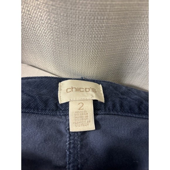 Chicos Size 2 (Large/12) Navy Blue Corduroy Velvet Stretch Straight Leg Pants - Picture 2 of 6
